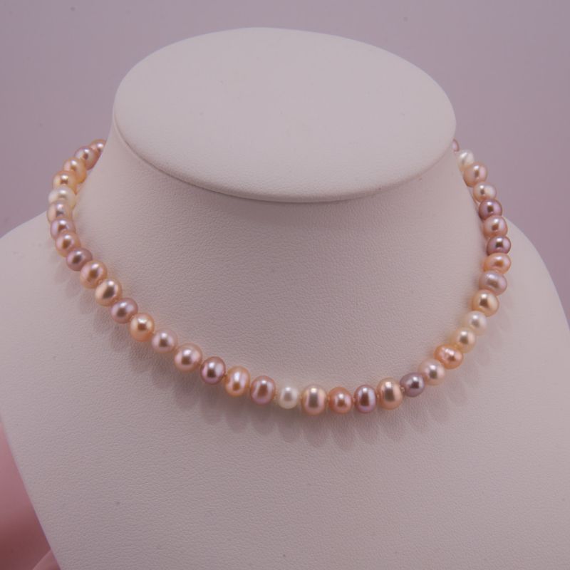 Preview: Perlen Kette Multicolor oval Magnetverschluss